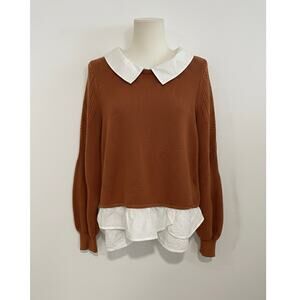 Anthropologie Maeve Textured Twofer Layered Pullover Sweater Large Soft Academia